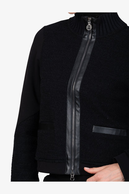 皮革飾邊拉鏈立領夾克