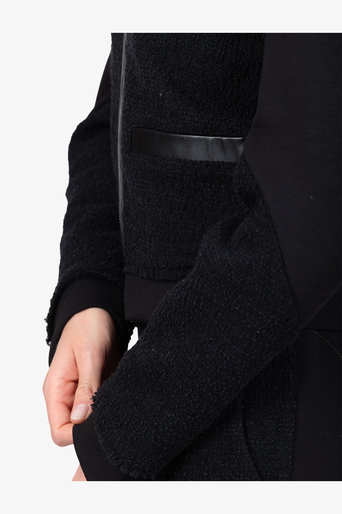 皮革飾邊拉鏈立領夾克