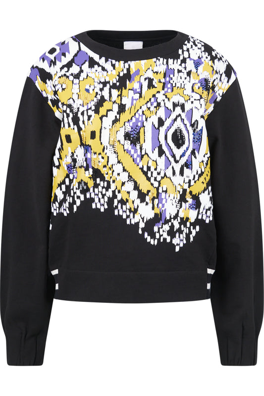 串珠亮片裝飾印花圓領套頭衫