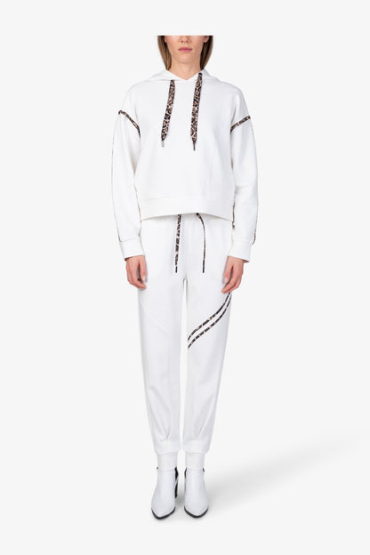 豹紋鑲邊抽繩連帽提花衛衣