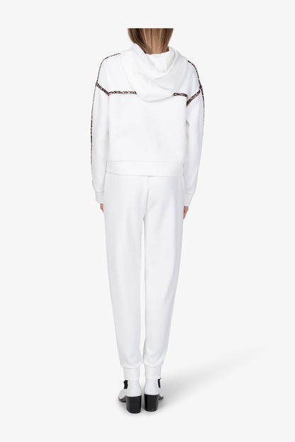 豹紋鑲邊抽繩連帽提花衛衣