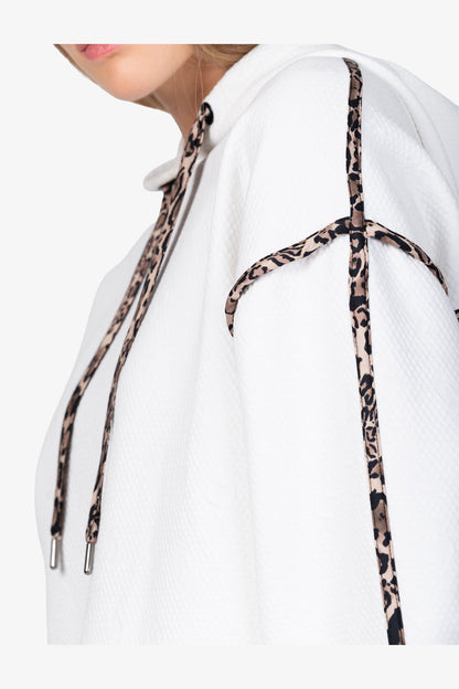 豹紋鑲邊抽繩連帽提花衛衣