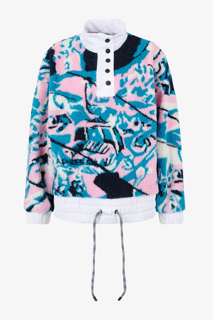 紐扣立領印花毛絨衛衣