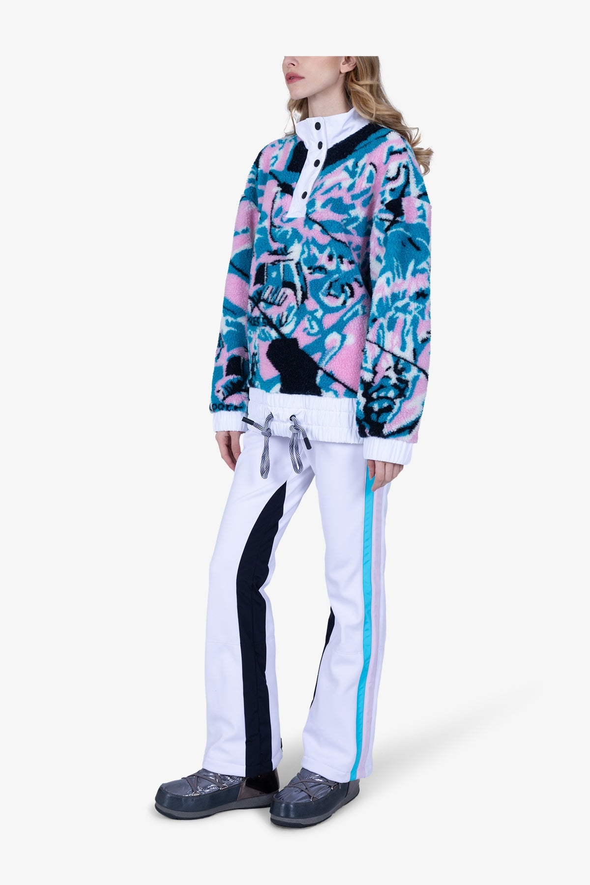 紐扣立領印花毛絨衛衣