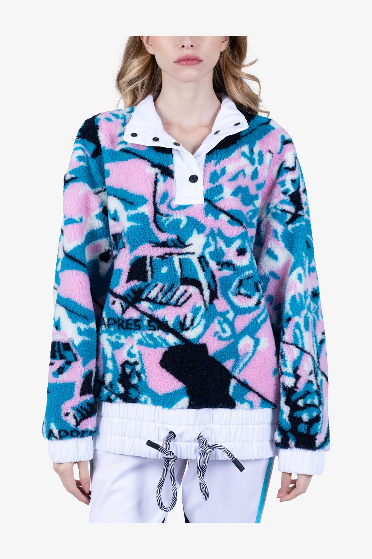 紐扣立領印花毛絨衛衣