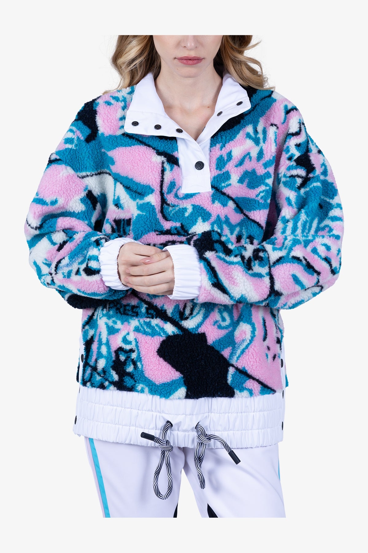 紐扣立領印花毛絨衛衣