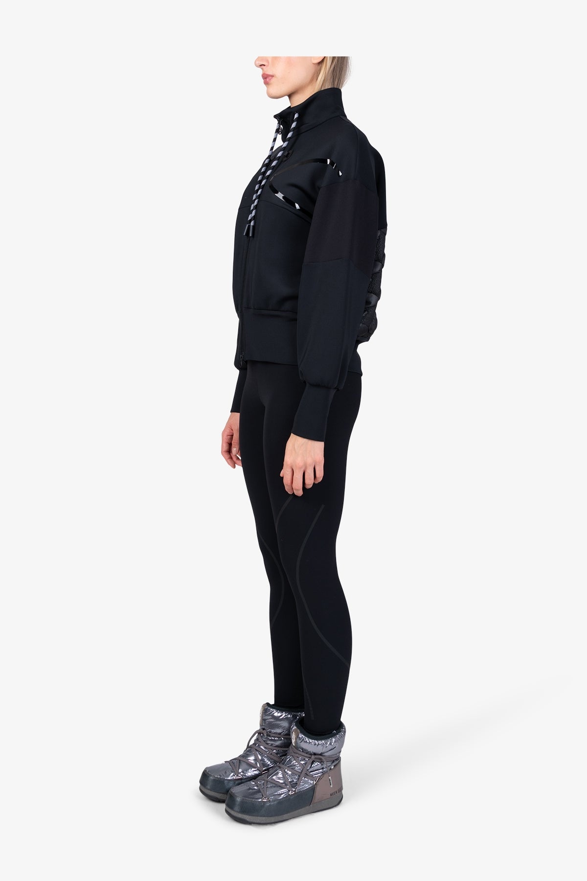 “S"型絎縫圖案抽繩立領休閒夾克