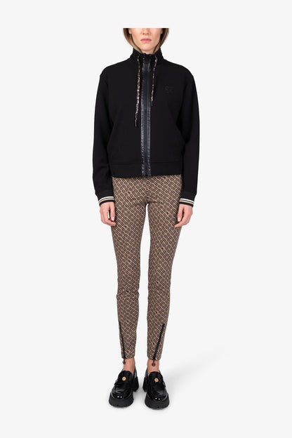 條紋袖口抽繩立領拉鏈夾克