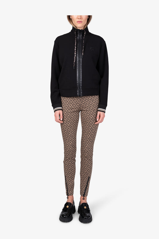 條紋袖口抽繩立領拉鏈夾克