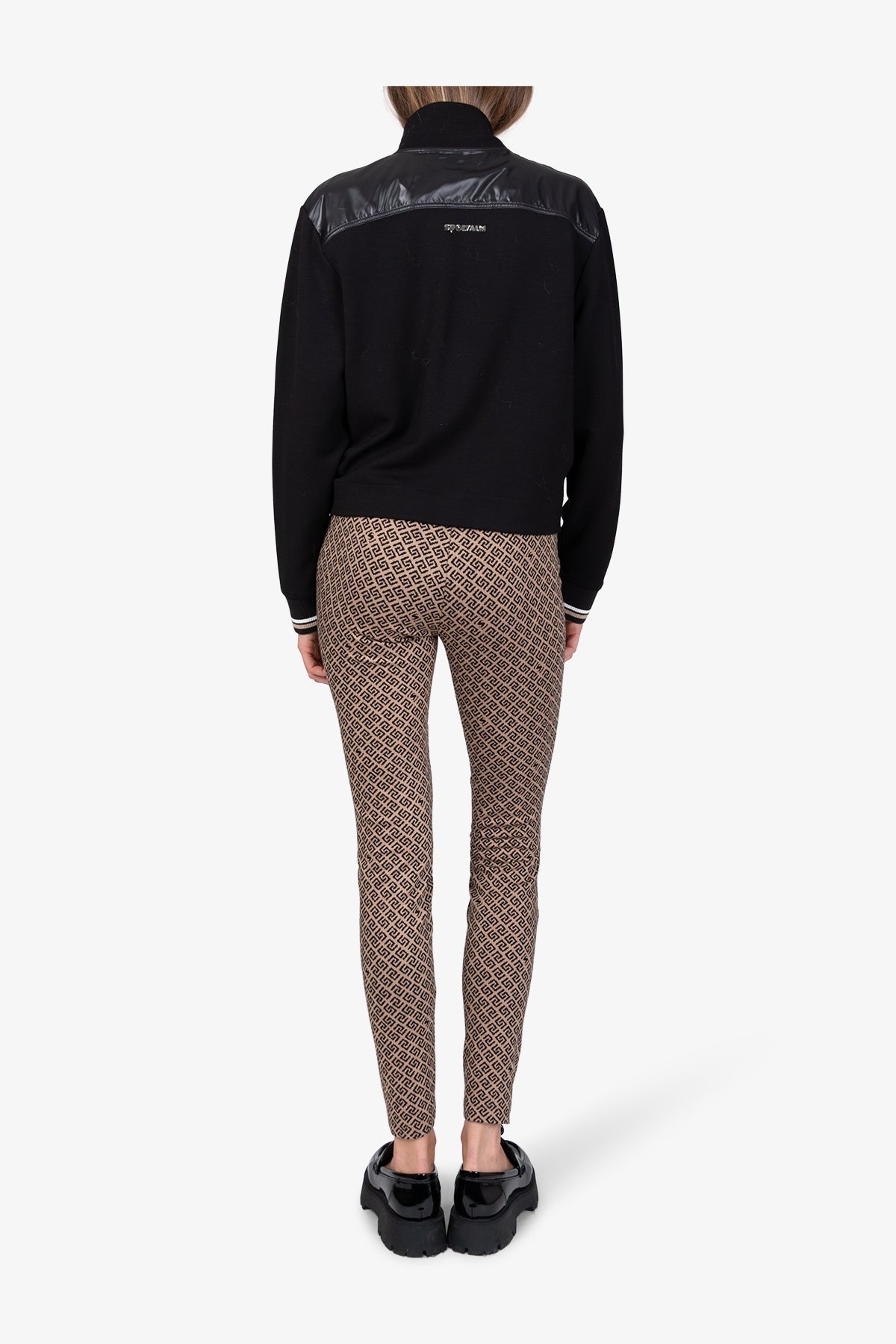 條紋袖口抽繩立領拉鏈夾克