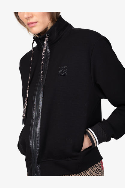 條紋袖口抽繩立領拉鏈夾克