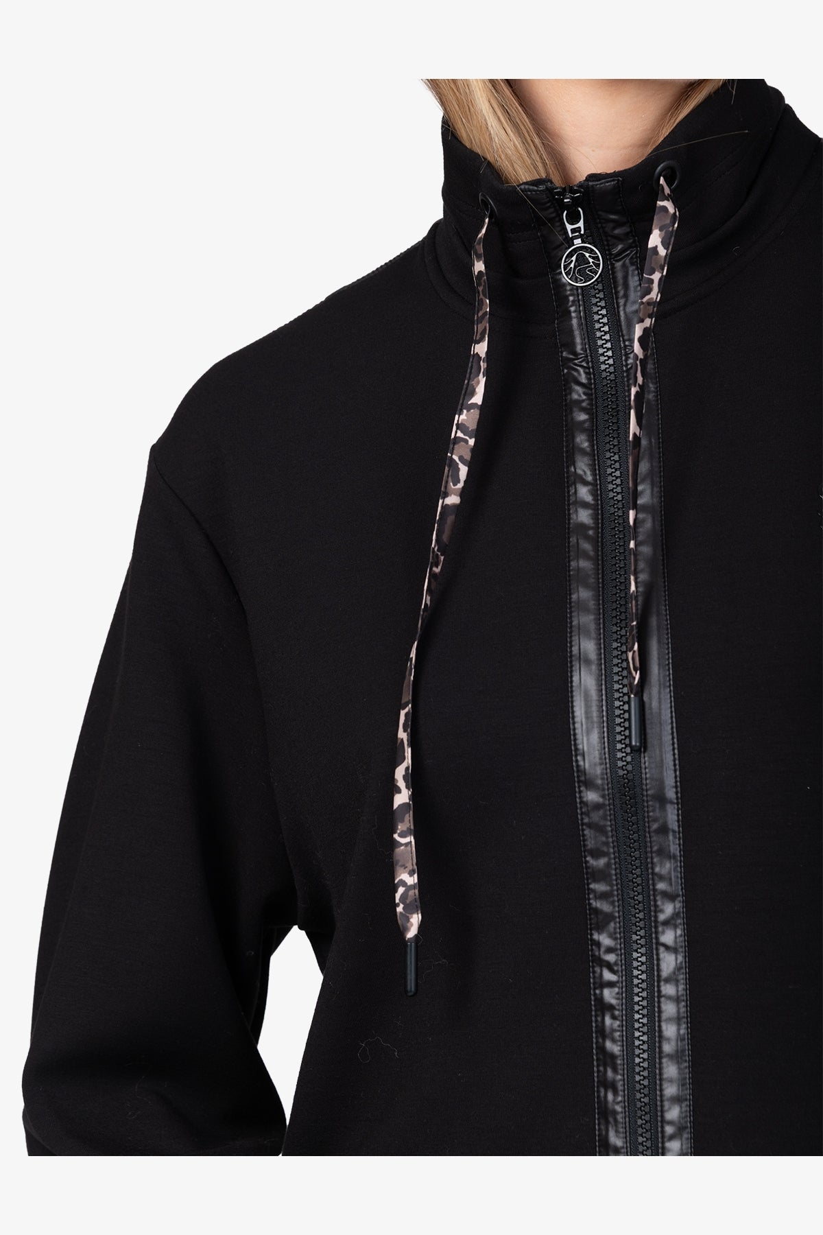 條紋袖口抽繩立領拉鏈夾克