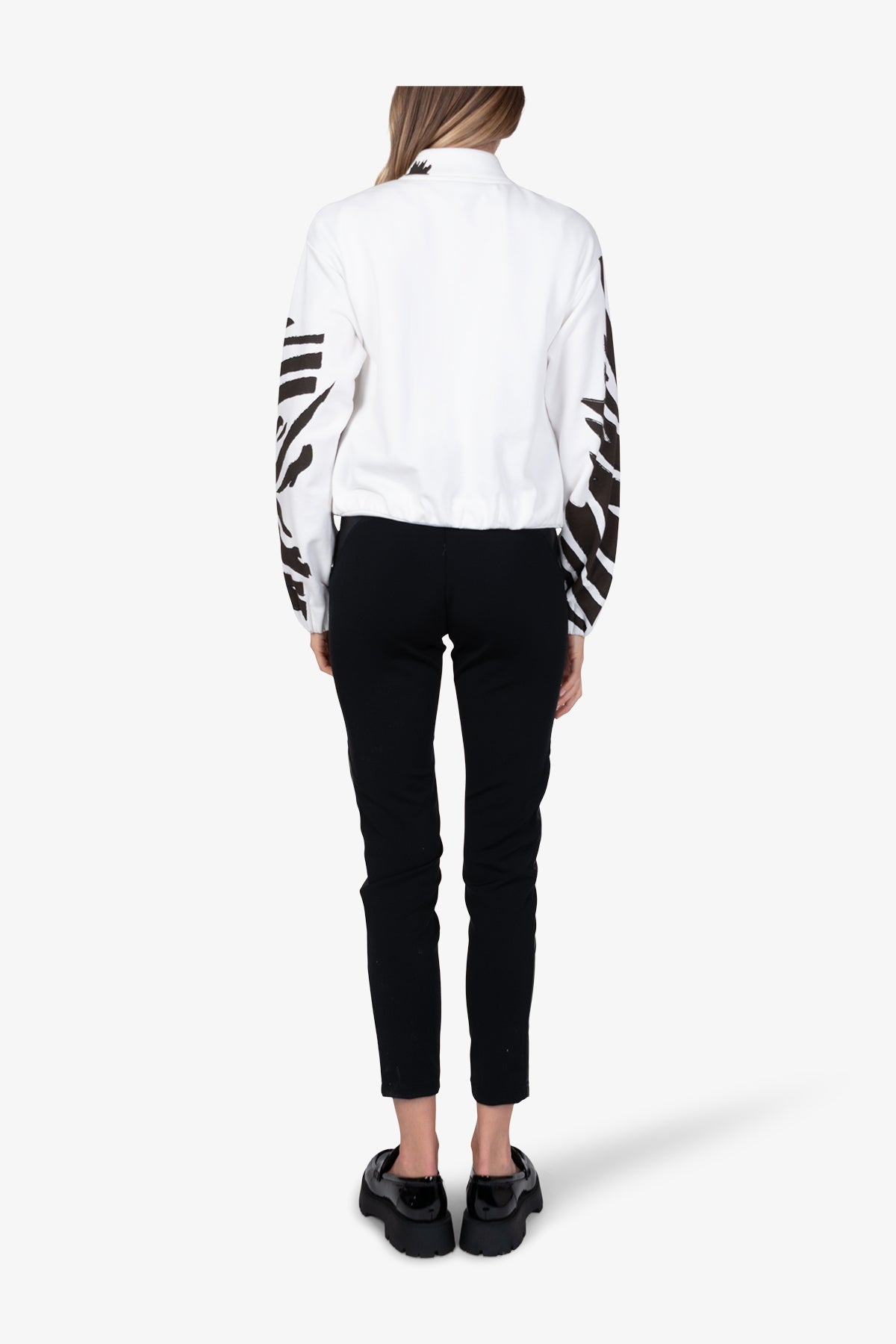 斑馬圖案拉鏈立領夾克