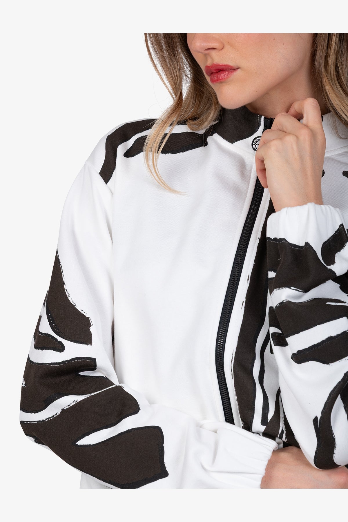 斑馬圖案拉鏈立領夾克