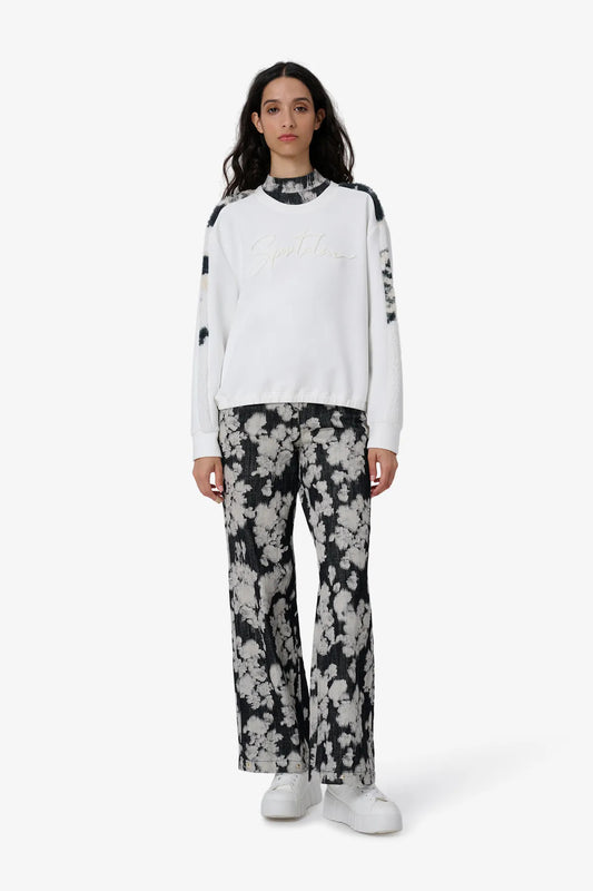 Sweatshirt with Printed Teddy Puzzles on the Sleeve