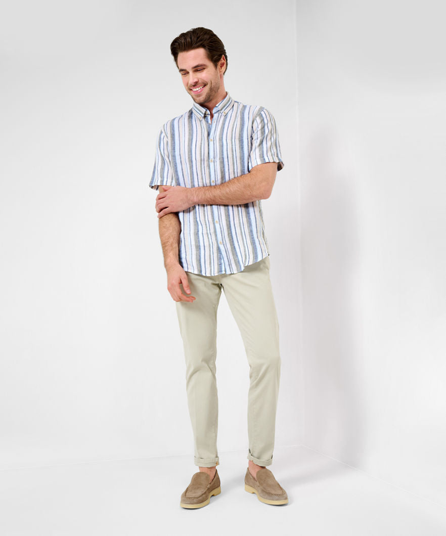 Linen Shirt with Sporty Striped Look