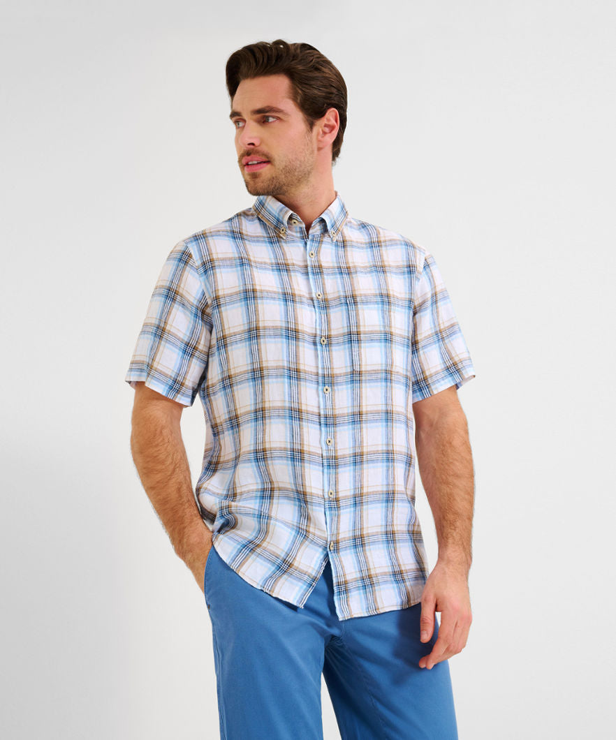 Linen Shirt with Sporty Cheque Pattern