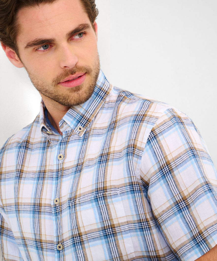 Linen Shirt with Sporty Cheque Pattern