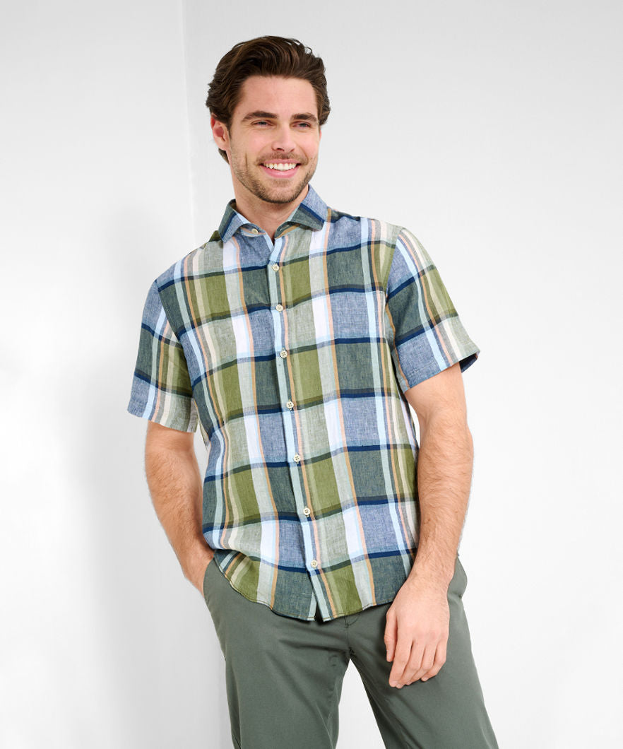 Linen Shirt with Sporty Cheque Pattern