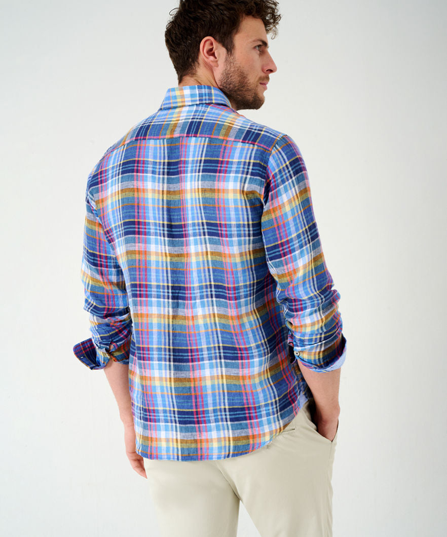 Linen Shirt with Sporty Cheque Pattern