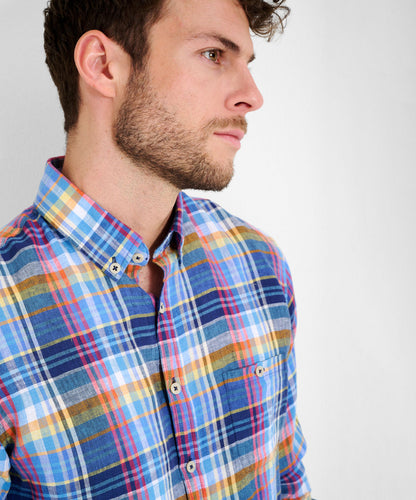 Linen Shirt with Sporty Cheque Pattern