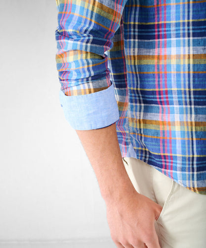 Linen Shirt with Sporty Cheque Pattern