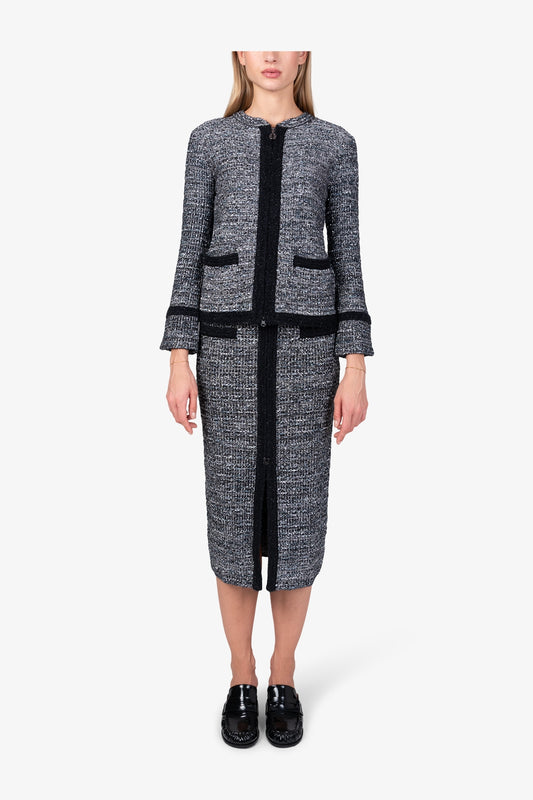 粗花呢效果圓領拉鏈外套