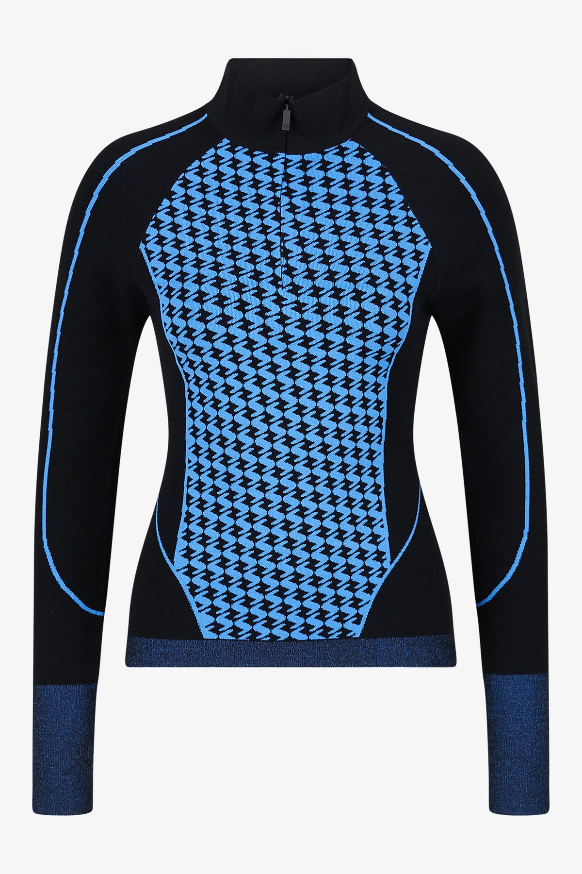 撞色嵌花條紋拉鏈立領針織套頭衫