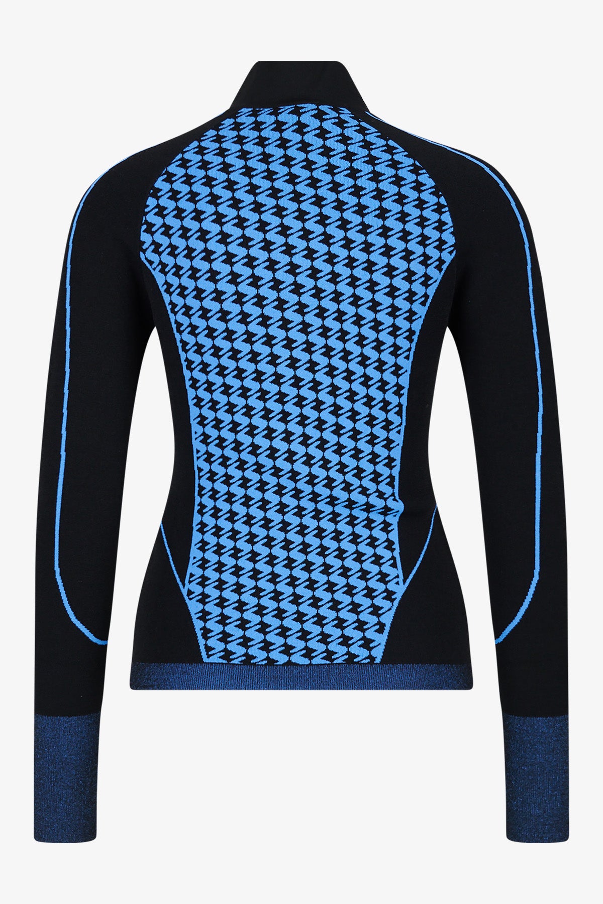 撞色嵌花條紋拉鏈立領針織套頭衫