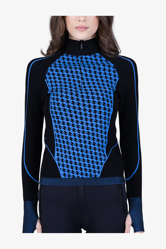 撞色嵌花條紋拉鏈立領針織套頭衫