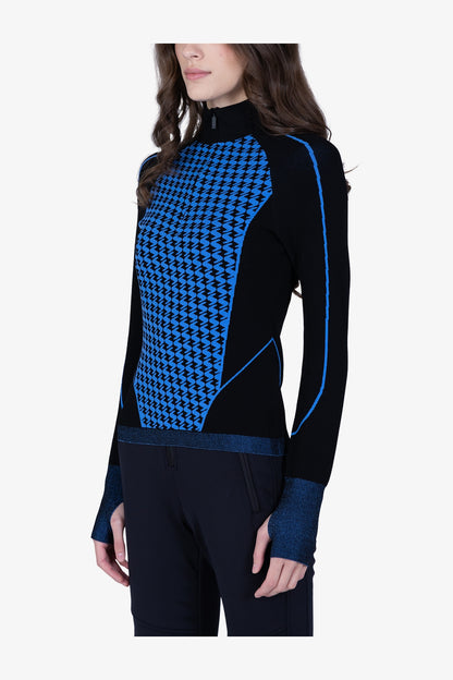 撞色嵌花條紋拉鏈立領針織套頭衫