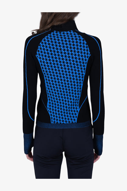 撞色嵌花條紋拉鏈立領針織套頭衫