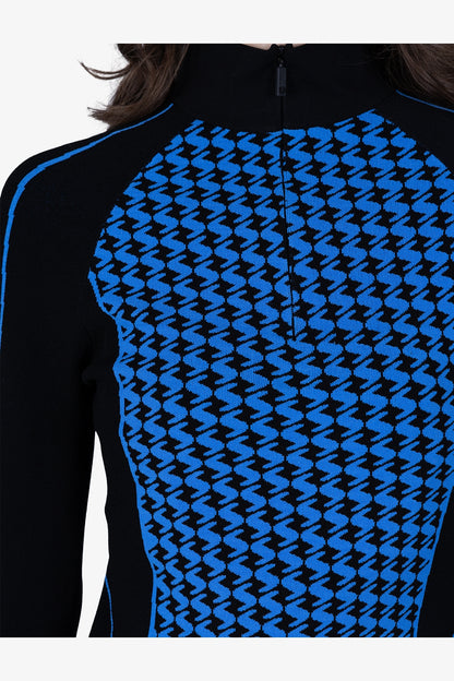 撞色嵌花條紋拉鏈立領針織套頭衫