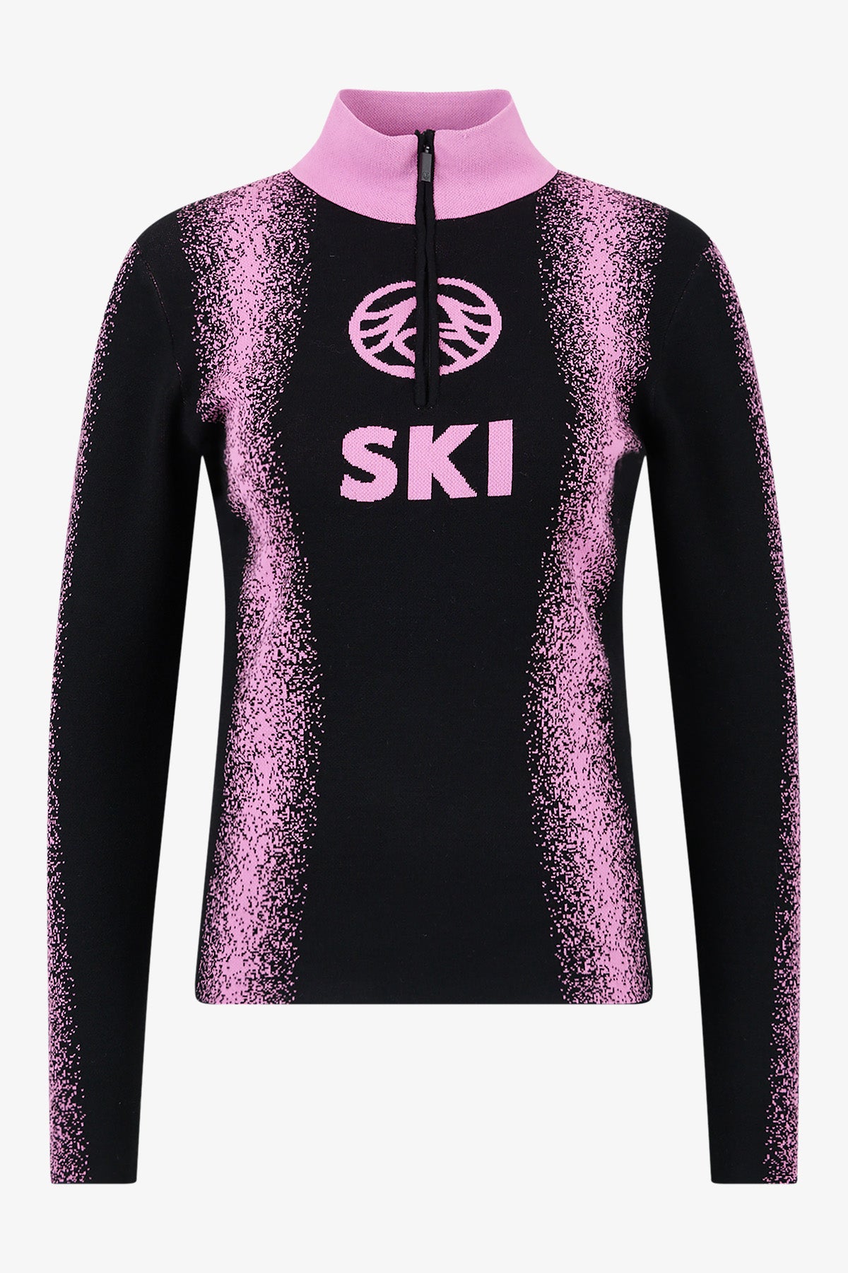 雙色豎條紋印字拉鏈立領針織套頭衫