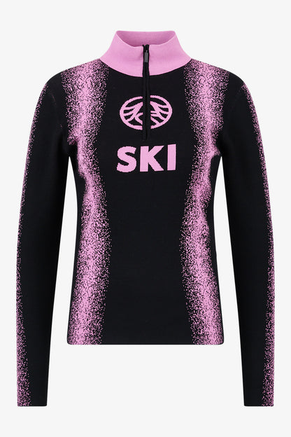 雙色豎條紋印字拉鏈立領針織套頭衫