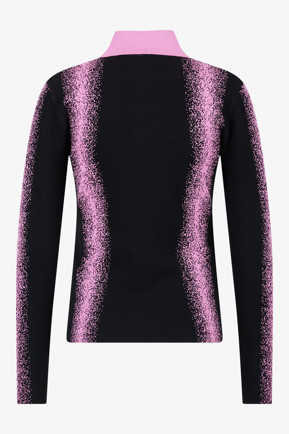 雙色豎條紋印字拉鏈立領針織套頭衫