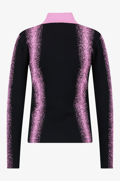 雙色豎條紋印字拉鏈立領針織套頭衫