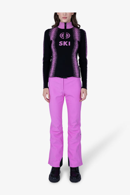 雙色豎條紋印字拉鏈立領針織套頭衫