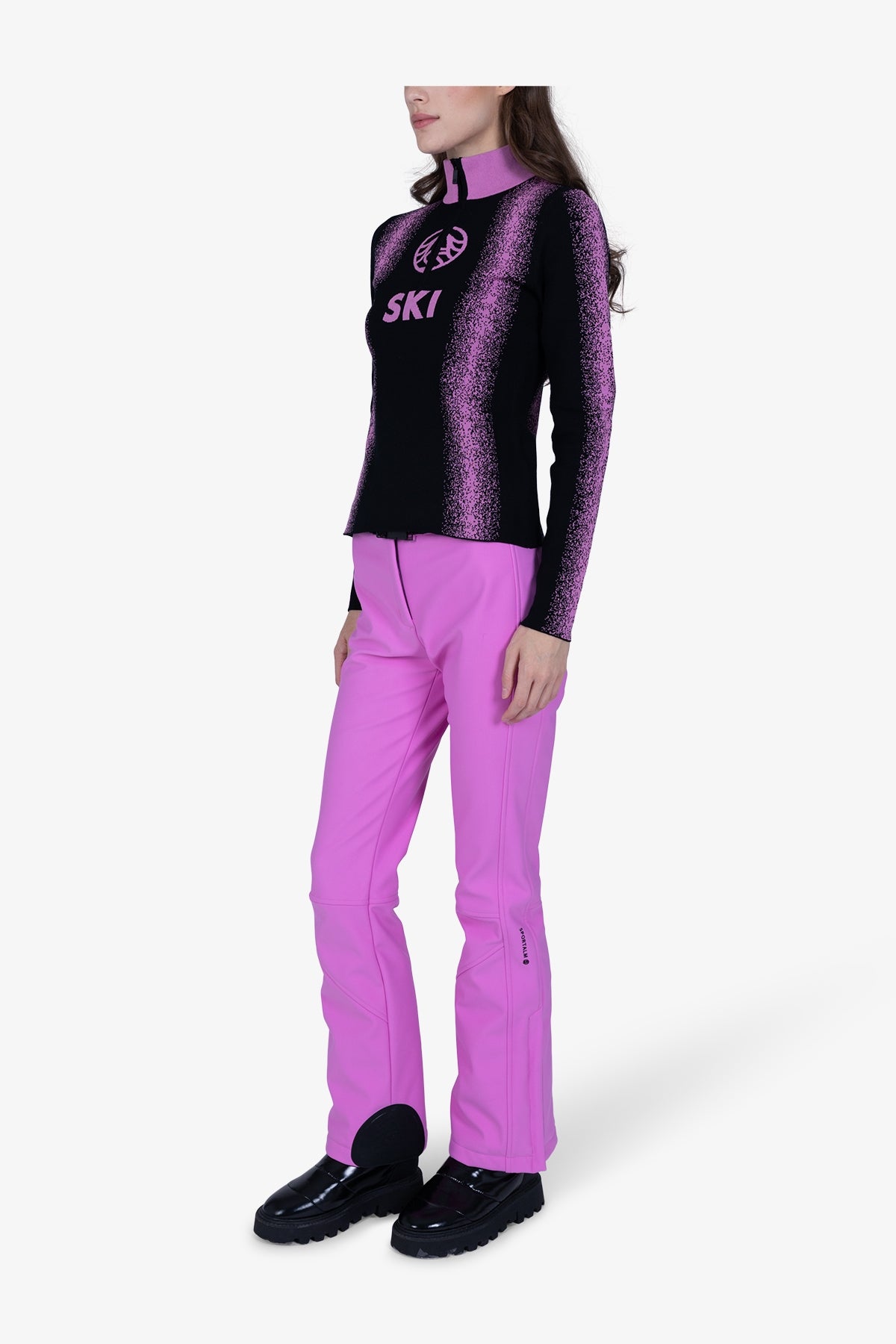 雙色豎條紋印字拉鏈立領針織套頭衫