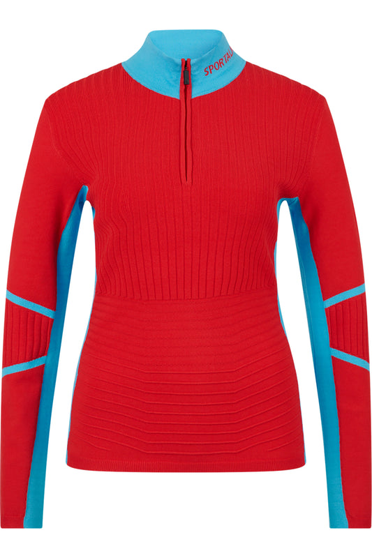 撞色色塊拉鏈立領針織套頭衫