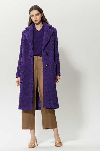 Long coat in luxurious bouclé wool