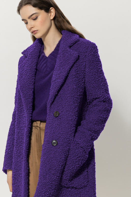 Long coat in luxurious bouclé wool