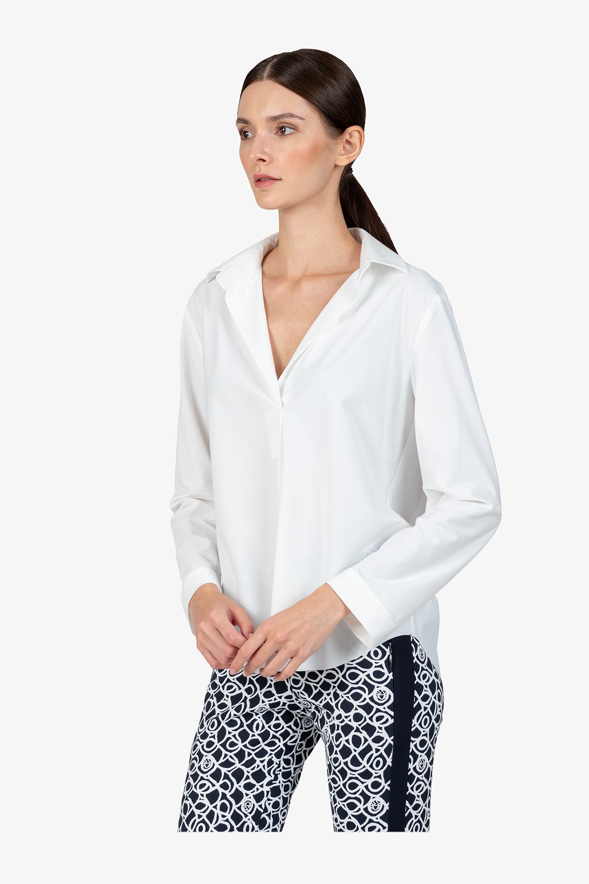 Slip-on Blouse with Shirt Collar