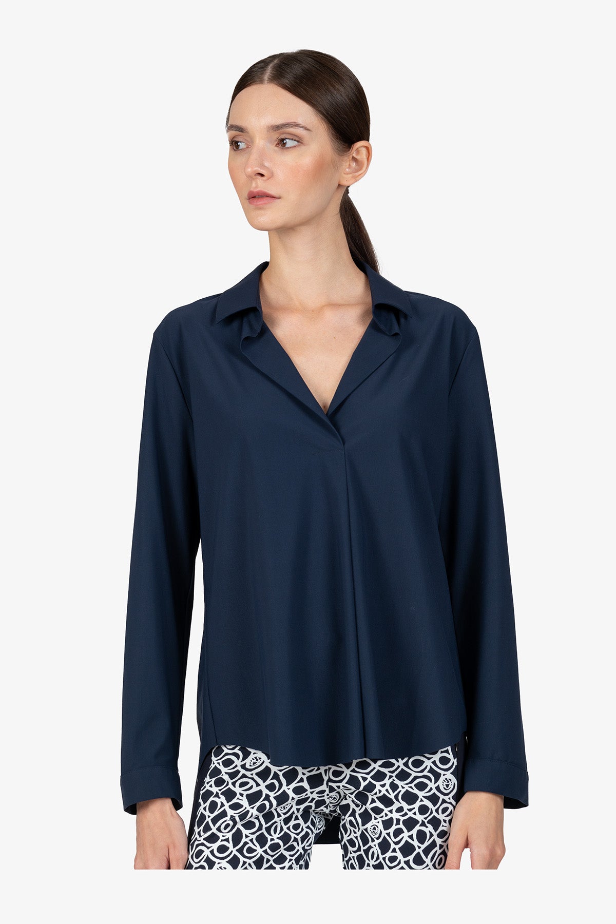 Slip-on Blouse with Shirt Collar
