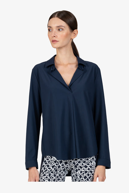 Slip-on Blouse with Shirt Collar