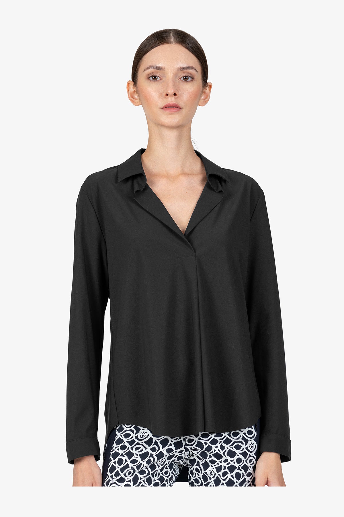 Slip-on Blouse with Shirt Collar