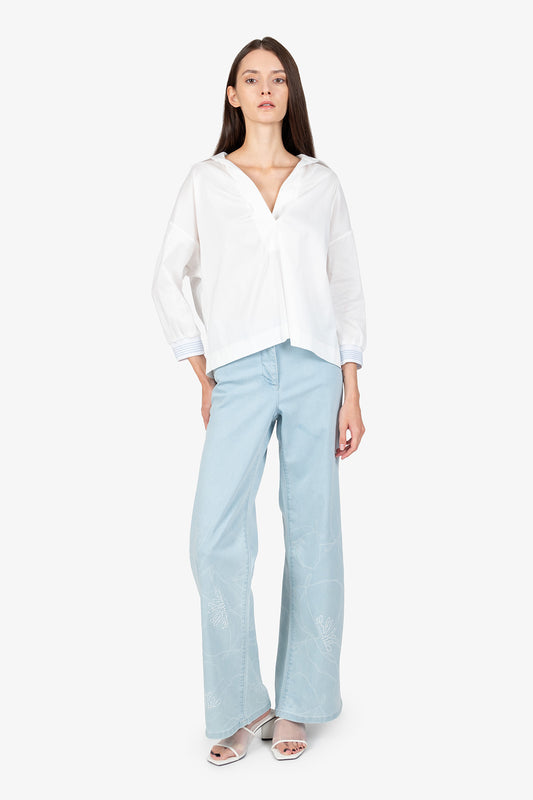Short Blouse with Shirt Collar