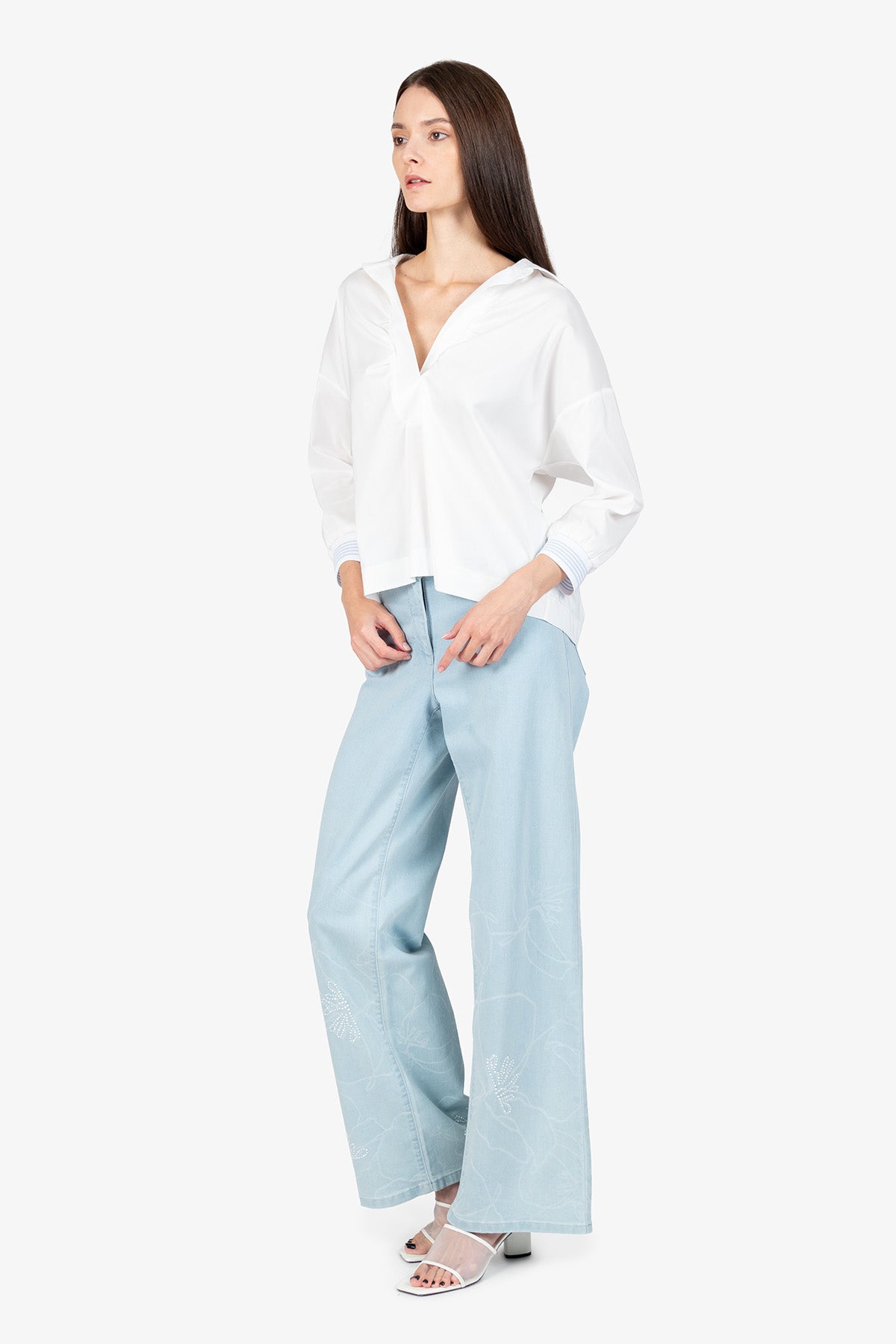Short Blouse with Shirt Collar