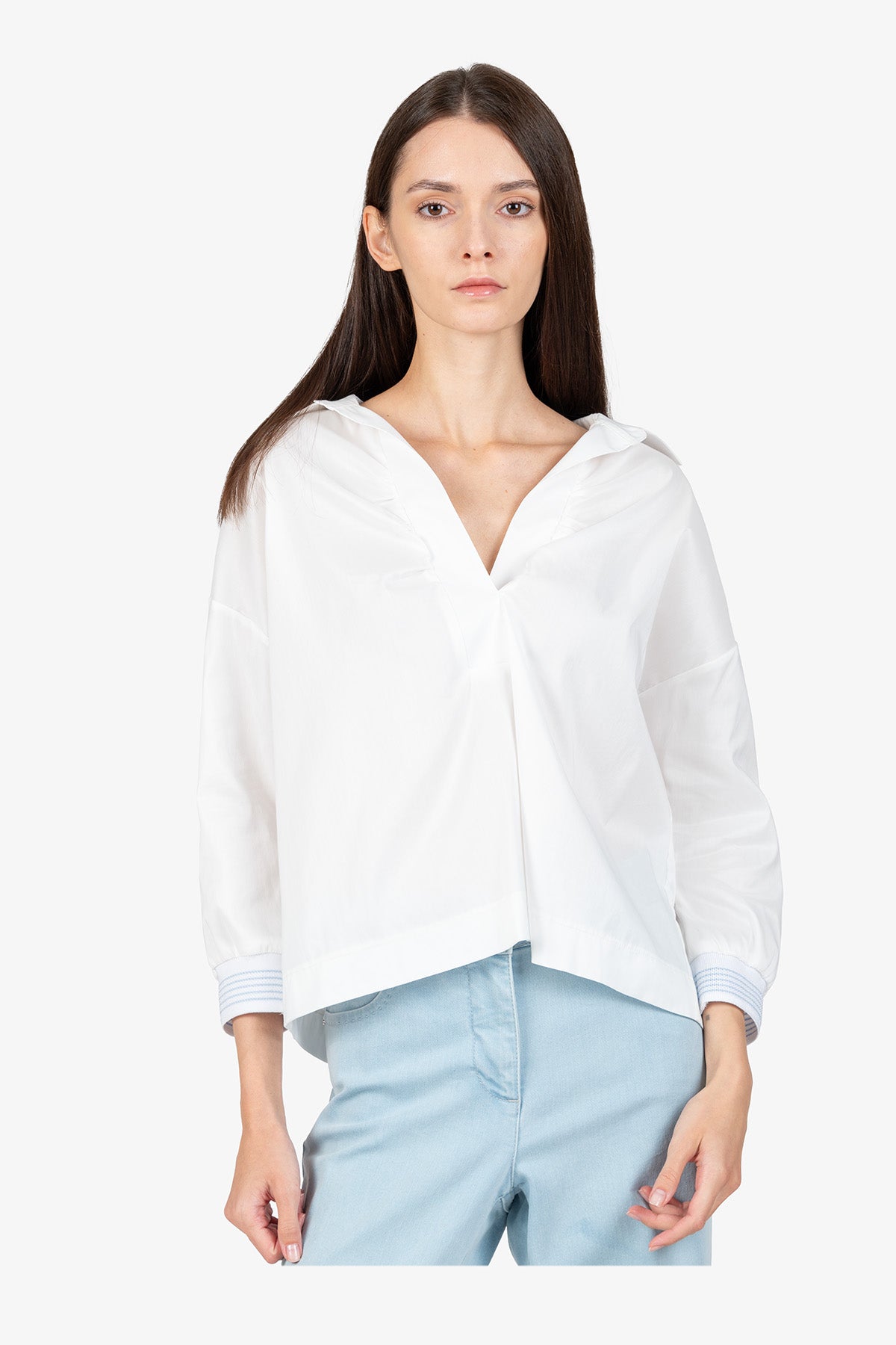 Short Blouse with Shirt Collar