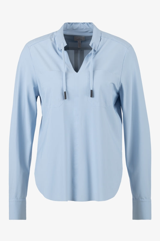 抽繩V形立領長袖襯衣